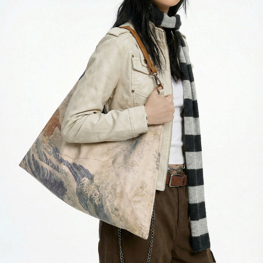 復古手提三角挎包大容量單肩通勤出行輕便腋下托特包包女士春