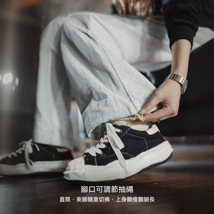 灰色山系褶皺機能輕戶外直筒工裝降落傘兵運動休閒褲子女士秋