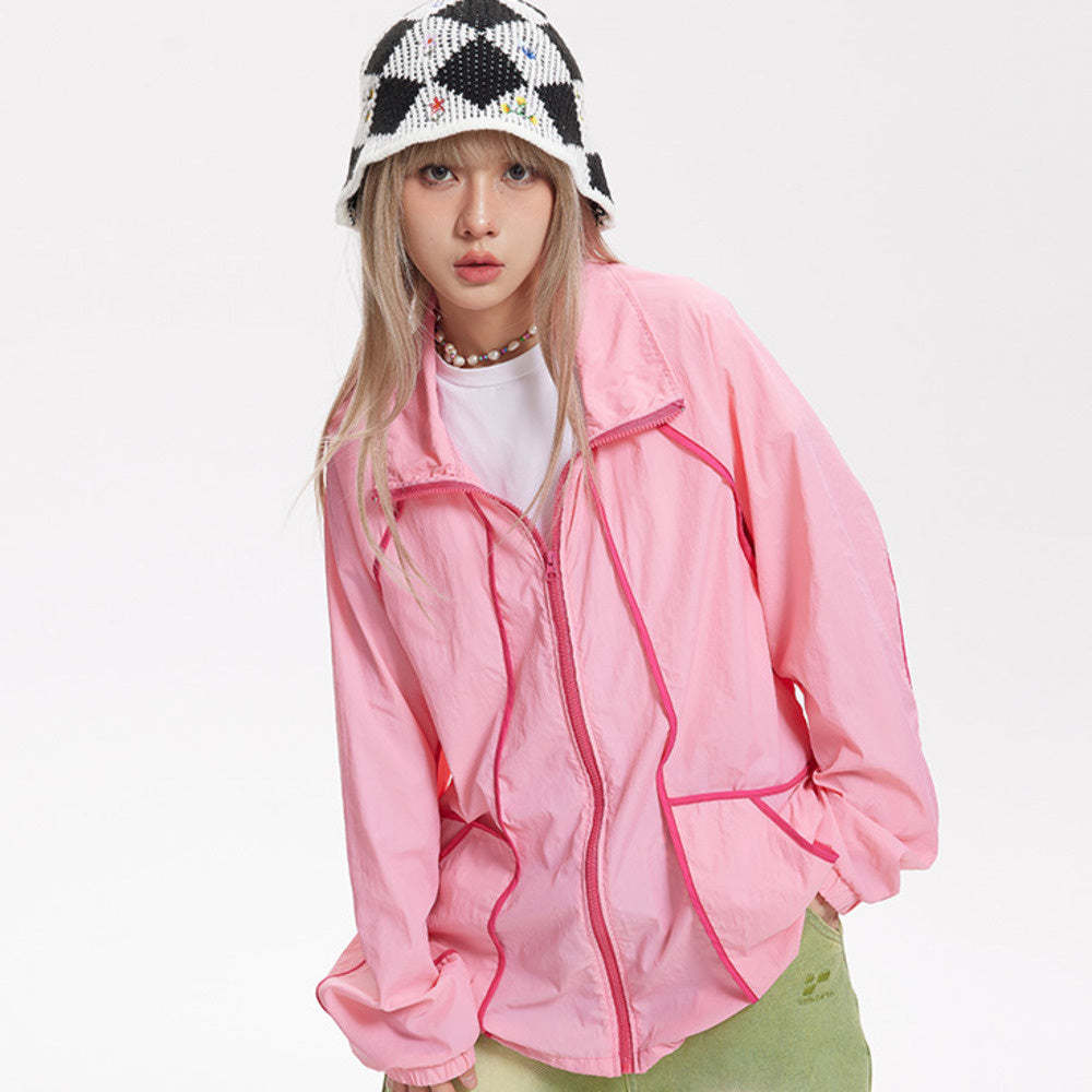 夏季新款防曬衣女寬鬆設計感拼接戶外長袖透氣外套輕薄防曬服