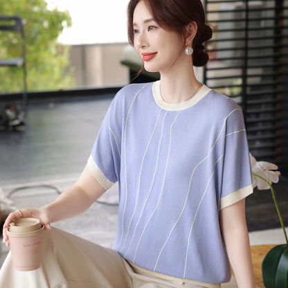 洋氣冰絲短袖小衫中年女裝夏裝上衣服中老年2026新款薄款T恤