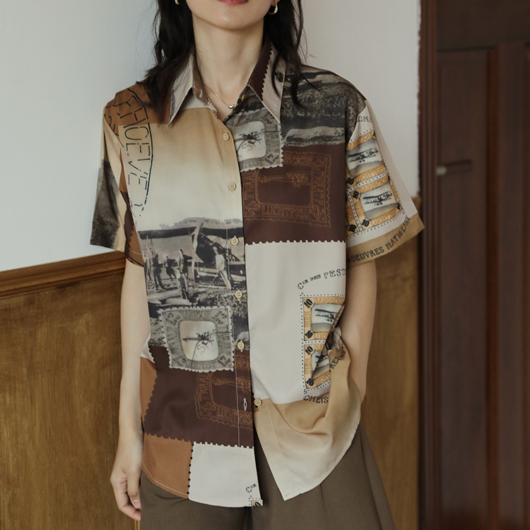 復古港風短袖襯衫女2025年夏季新款顯瘦時尚感寬鬆襯衣上衣