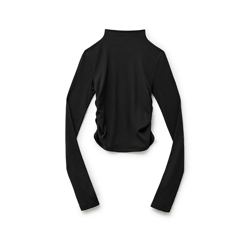 馬登女裝 莫代爾半高領打底衫抽褶修身疊穿長袖T恤內搭外穿上衣秋季女