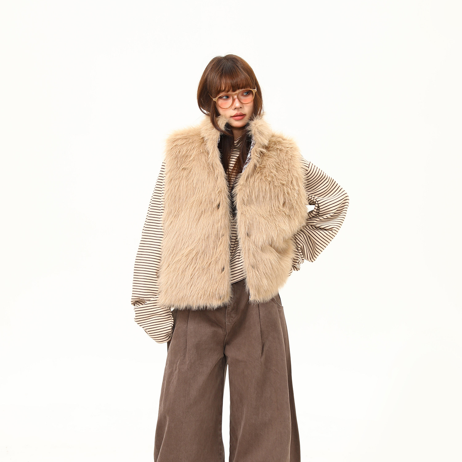 冬季新款毛絨雙面穿格子馬甲外套女高級感無袖棉服外套