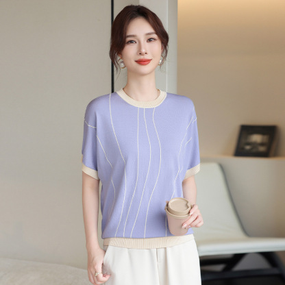 洋氣冰絲短袖小衫中年女裝夏裝上衣服中老年2026新款薄款T恤