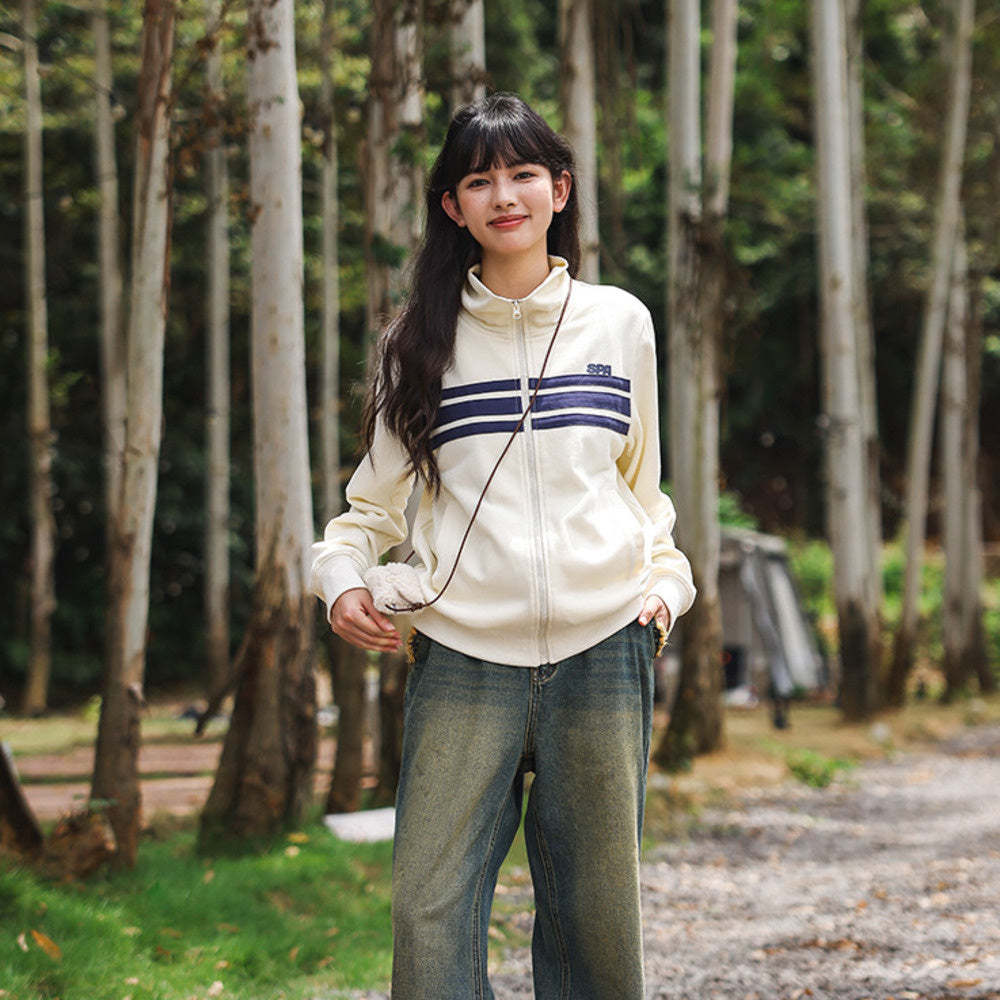 復古外套女2024新款早秋衛衣短款休閒顯瘦拉鍊上衣