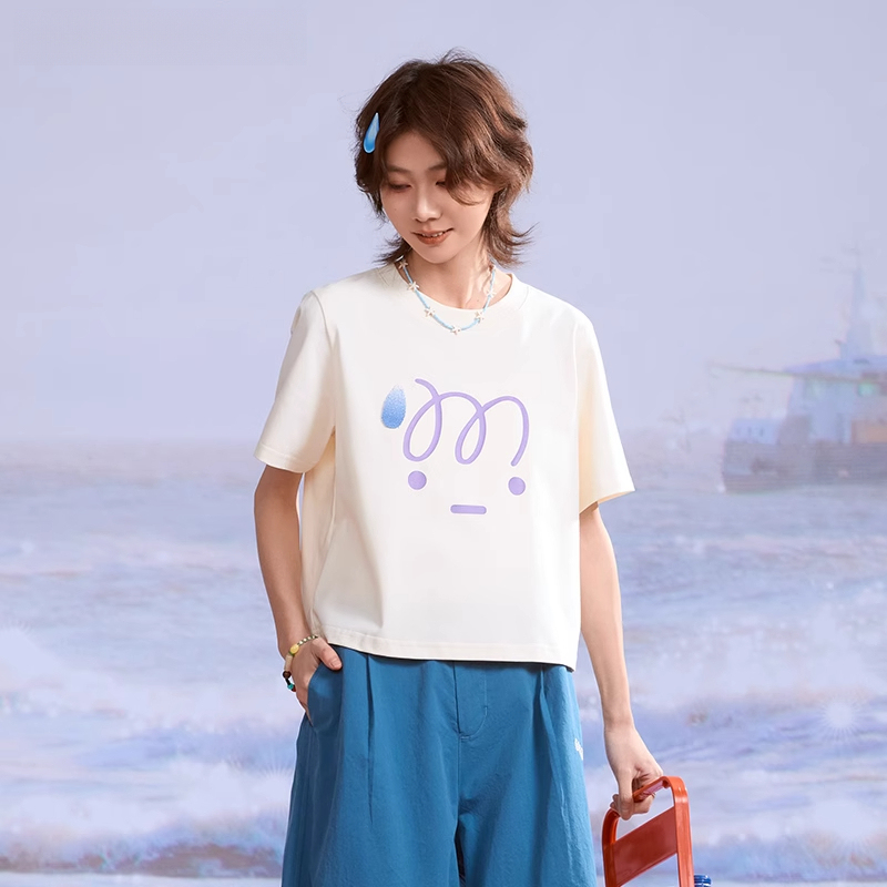 日系夏季220G索羅娜凉感面料流汗表情包短款T恤