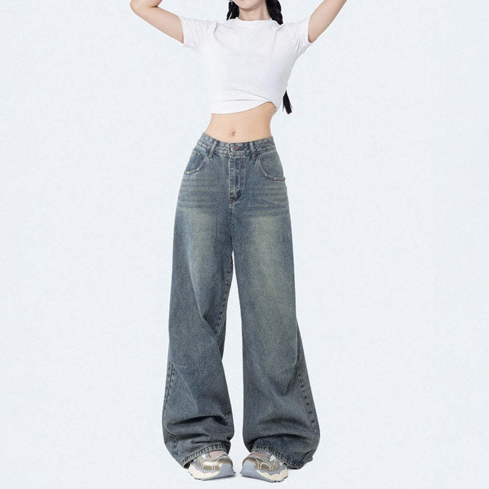 慵懶鬆弛感牛仔褲女春秋2025新款老爹褲寬鬆直筒褲顯瘦拖地褲