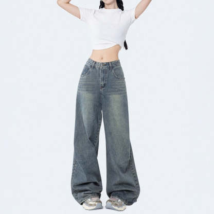 慵懶鬆弛感牛仔褲女春秋2025新款老爹褲寬鬆直筒褲顯瘦拖地褲