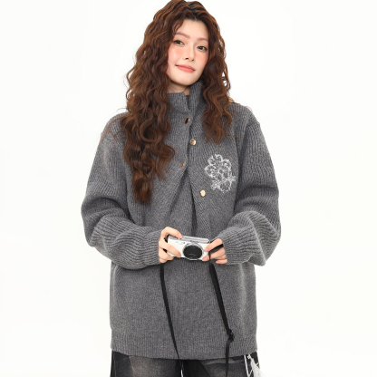 美式街頭不規則褶皺設計感高領毛衣女秋冬高智感針織衫