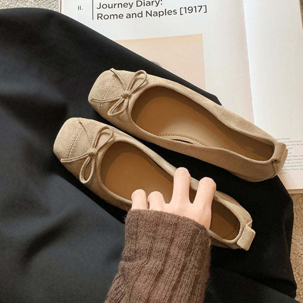 軟底蝴蝶結單鞋女春秋新款法式氣質晚晚鞋通勤芭蕾平底鞋