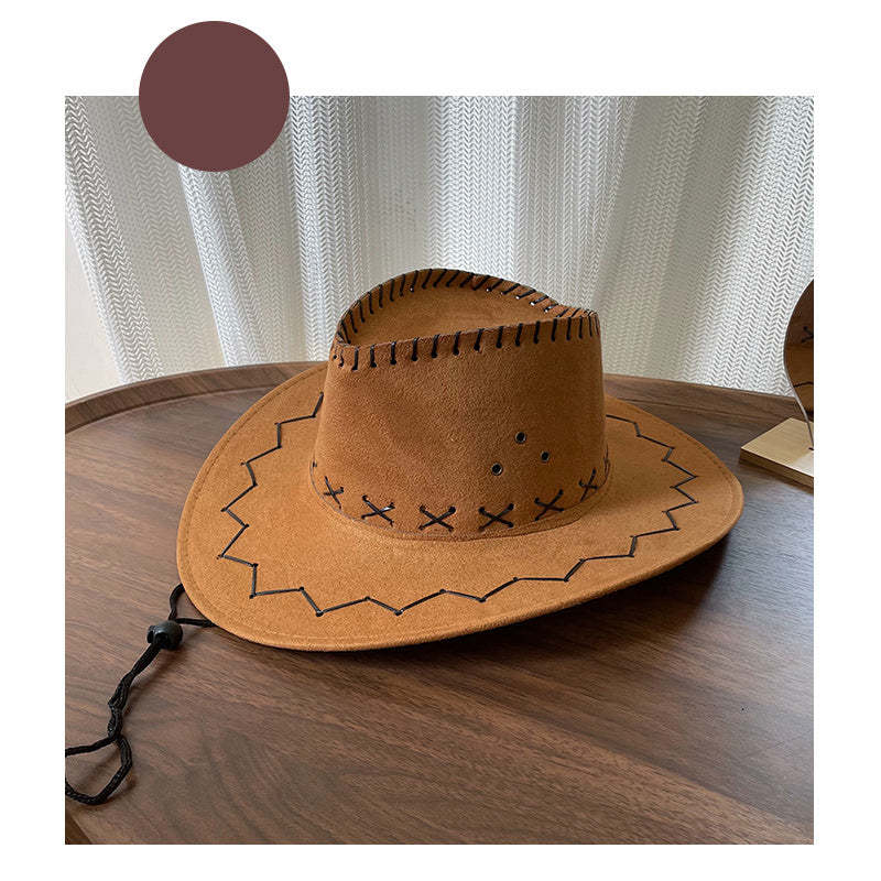 西部牛仔帽女抽繩戶外登山漁夫帽女夏季旅遊度假大簷防曬太陽帽