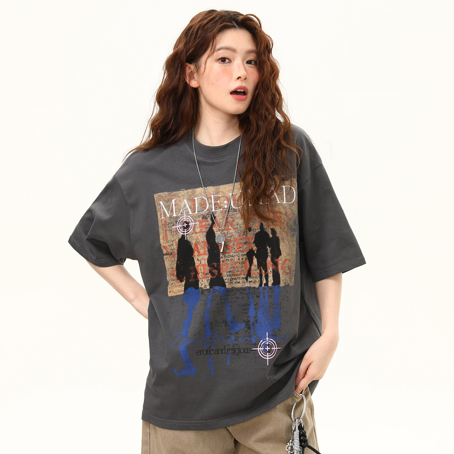 美式復古做舊印花短袖T恤女夏季新款寬鬆百搭上衣