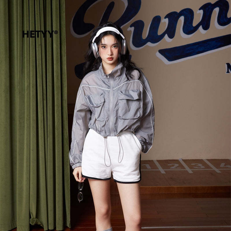 運動風立領抽繩設計感短款防曬衣新款外套夏薄款透氣