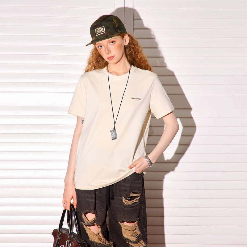 小標印花正肩短袖T恤女美式短款cleanfit凉感速幹上衣