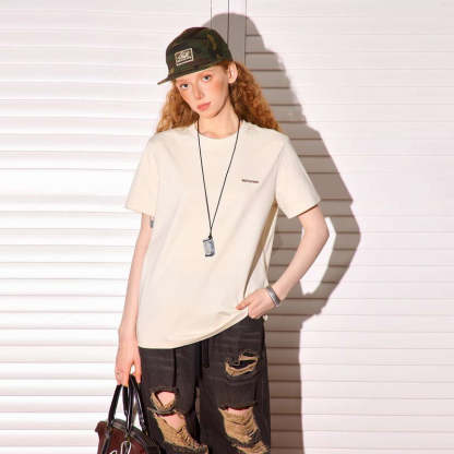 小標印花正肩短袖T恤女美式短款cleanfit凉感速幹上衣