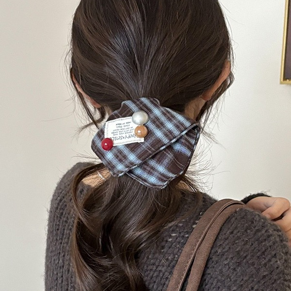 韓式格子方巾大腸發圈女復古超大號頭繩方形發飾高級感不傷發皮筋