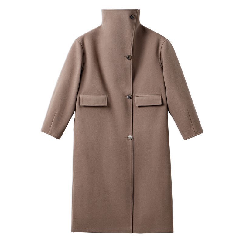 馬登女裝 復古經典黑色大衣外套高級感翻領長款毛呢風衣2024冬季新款女