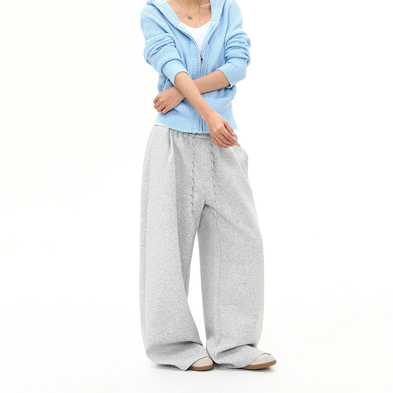 美式復古抽繩闊腿衛褲女秋季寬鬆垂感休閒運動百搭褲子