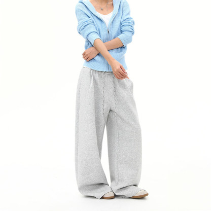 美式復古抽繩闊腿衛褲女秋季寬鬆垂感休閒運動百搭褲子