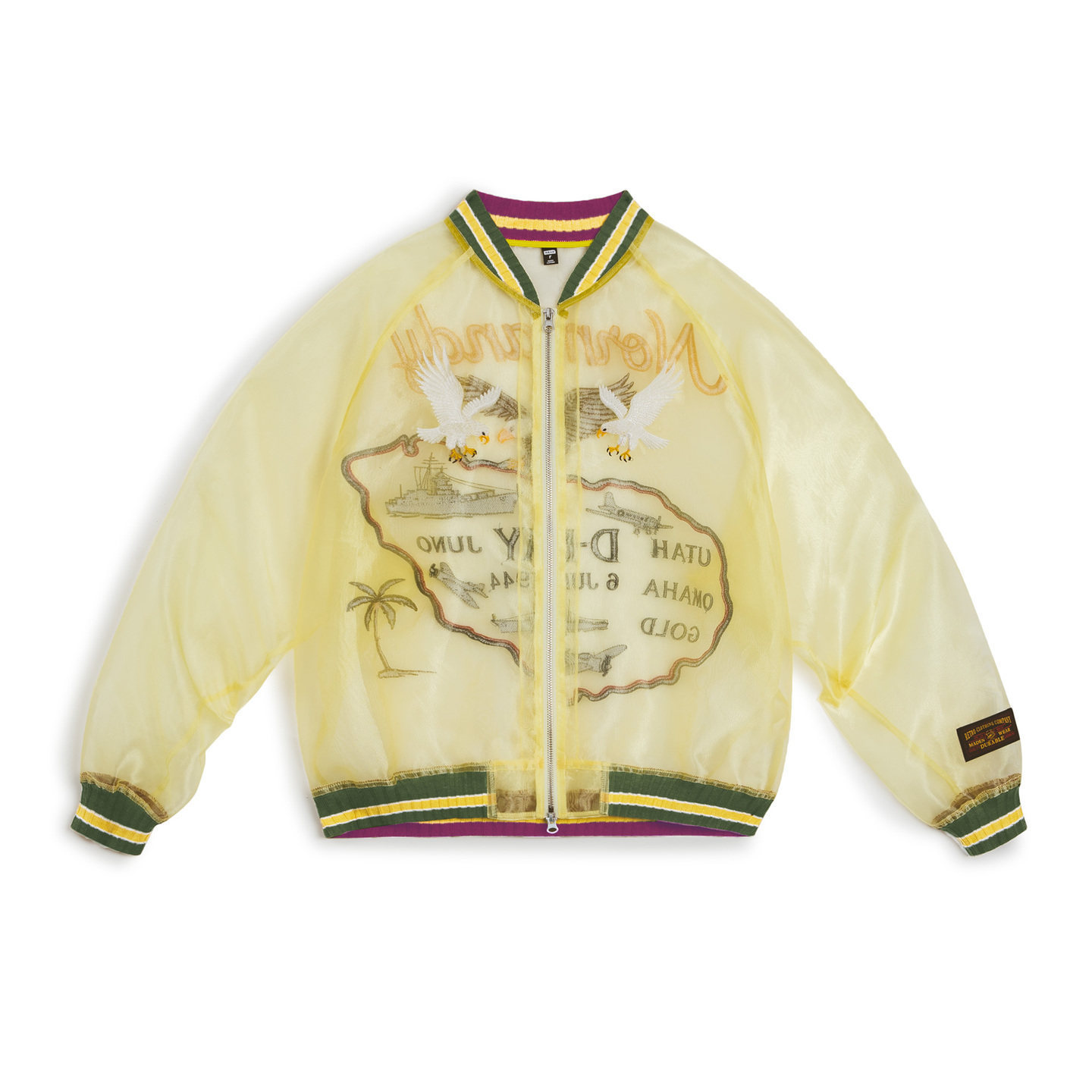 美式復古歐根紗橫須賀刺繡棒球服夾克半透明外套罩衫上衣女春