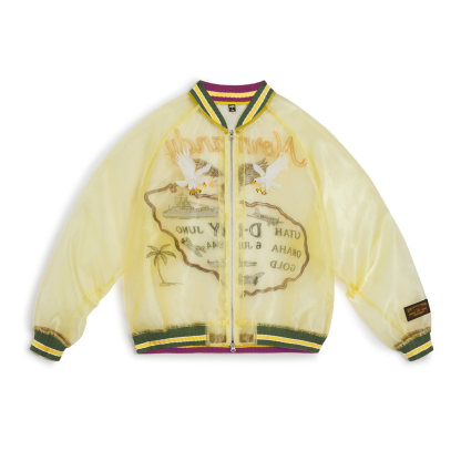 美式復古歐根紗橫須賀刺繡棒球服夾克半透明外套罩衫上衣女春