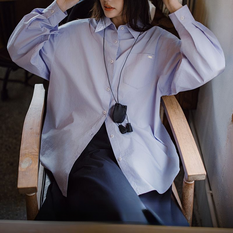 淺春系慵懶風oversize襯衫褶皺袖口度假風外套多巴胺上衣春女