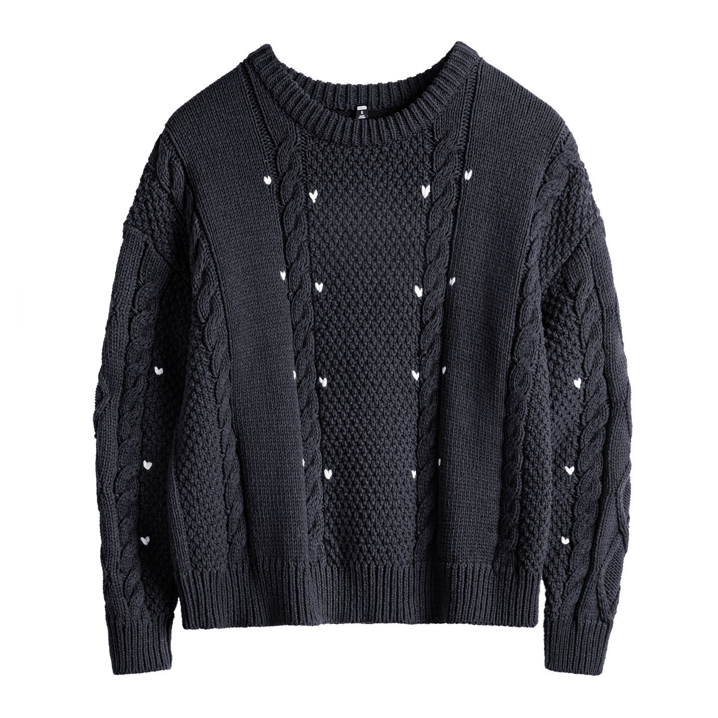 藍色圓領寬鬆加厚保暖套頭外穿粗麻花毛線針織上毛衣女士秋冬