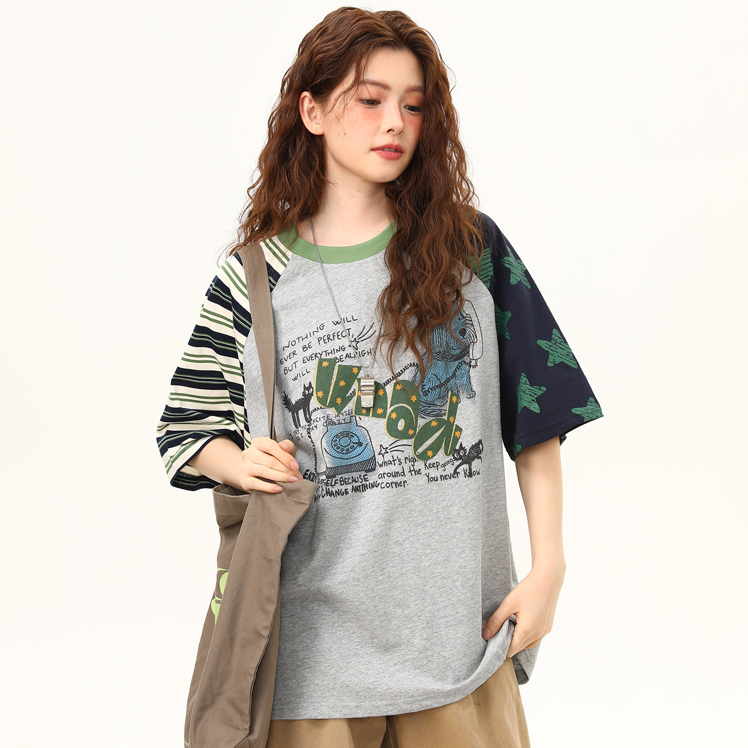 夏季新款撞色條紋插肩袖設計感短袖T恤女潮流高級感