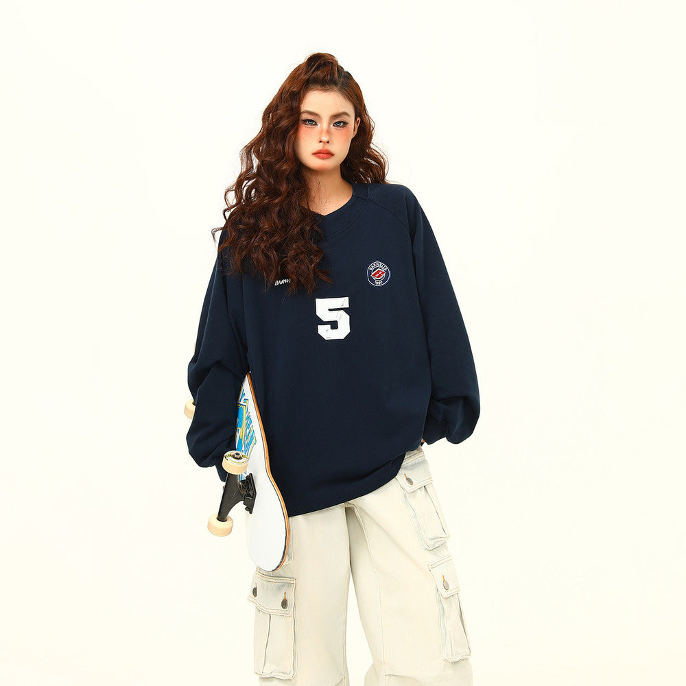 美式復古運動風字母套頭衛衣女寬鬆秋季百搭上衣