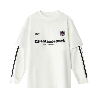 假兩件長袖t恤女早秋美式慵懶chic上衣寬鬆純棉球衣T恤