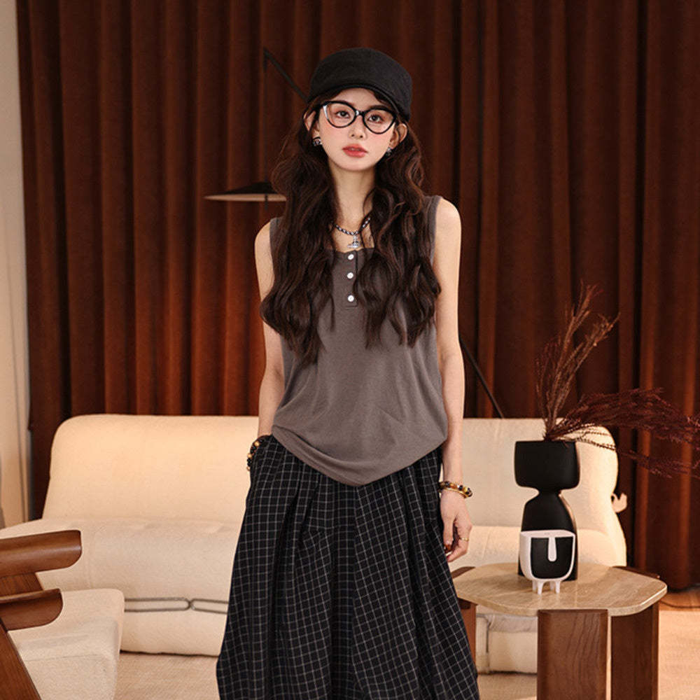 休閒無袖背心女夏季2025新款寬鬆吊帶內搭打底上衣