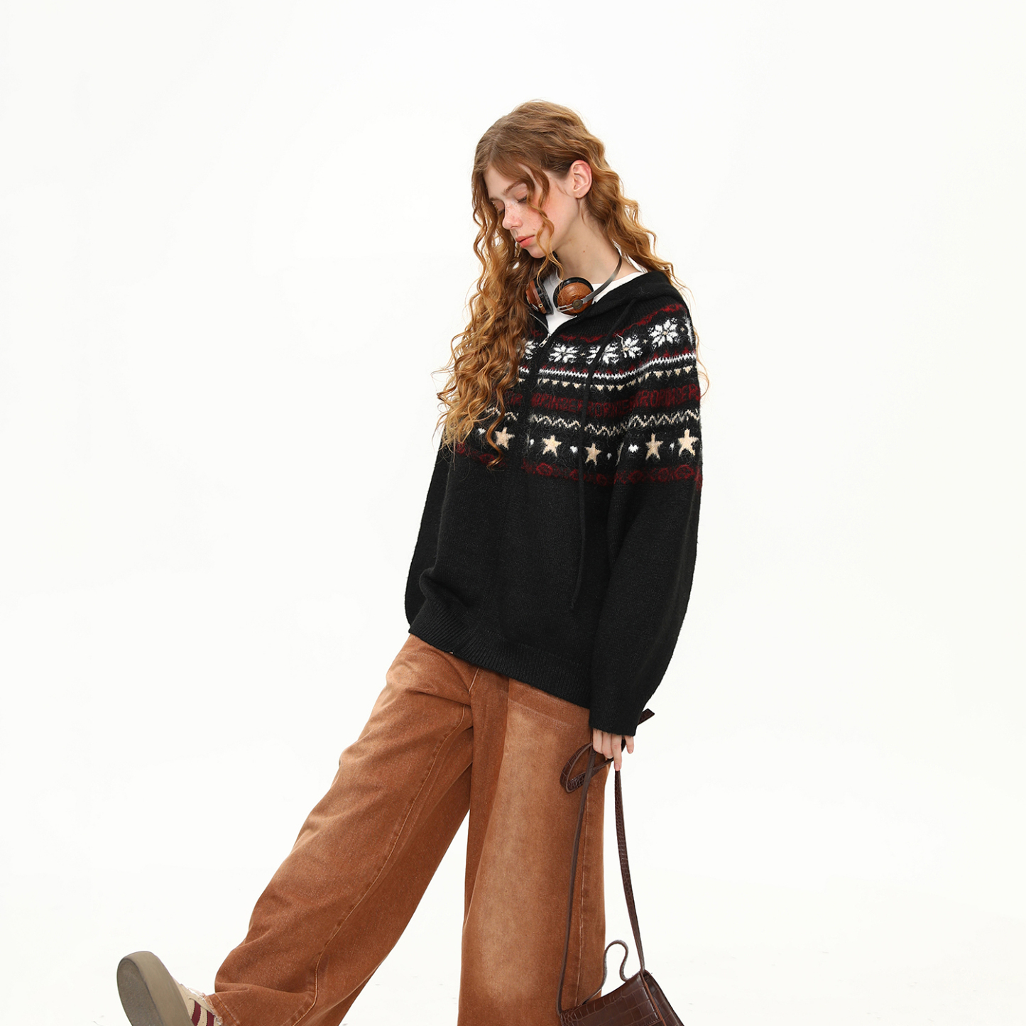 美式復古費爾島針織衫毛衣女秋冬星星雪花寬鬆慵懶風外套