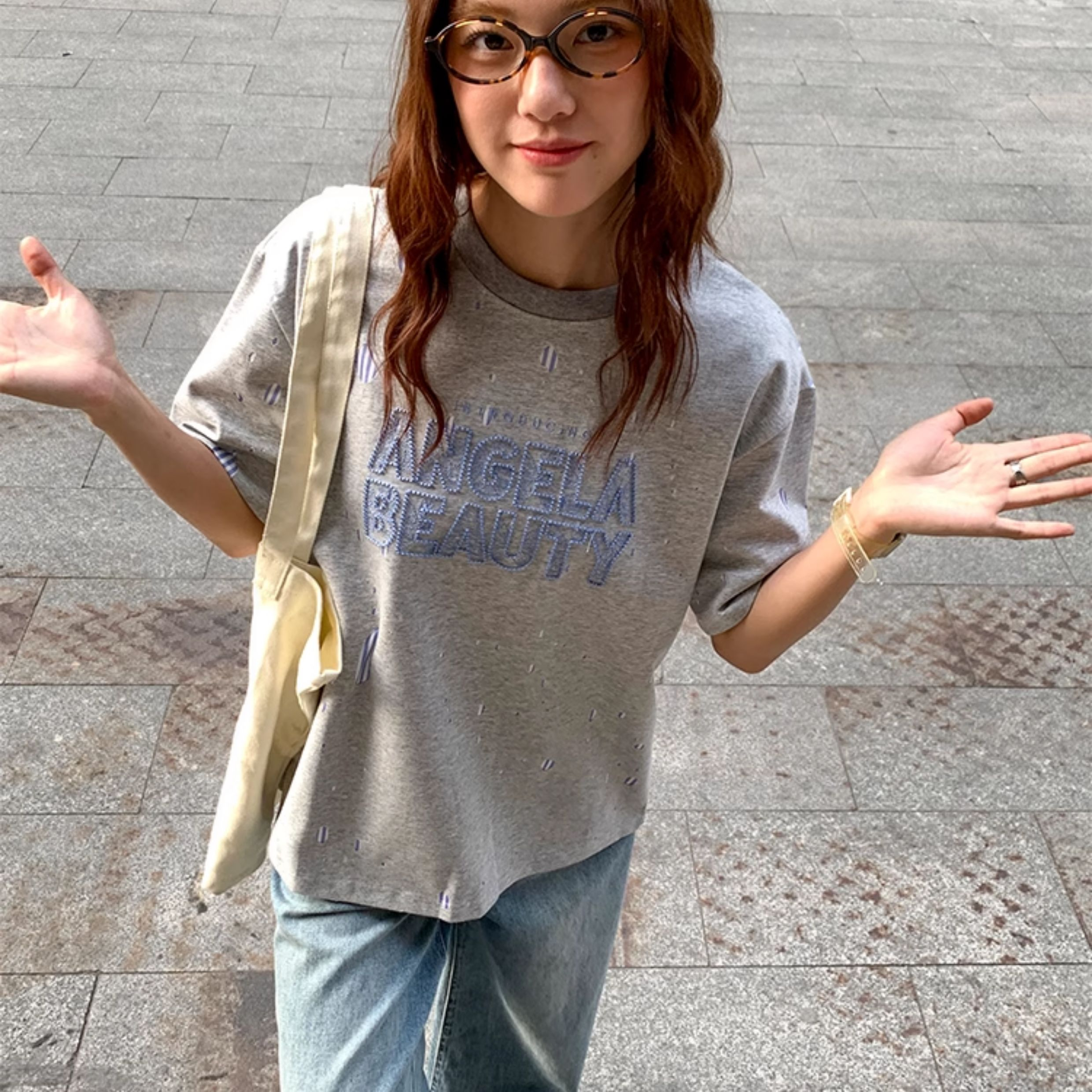 復古高級設計感刺繡斑斕拼色短袖t恤女寬鬆