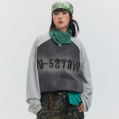 美式復古潮牌高街插肩袖衛衣女oversize上衣春秋