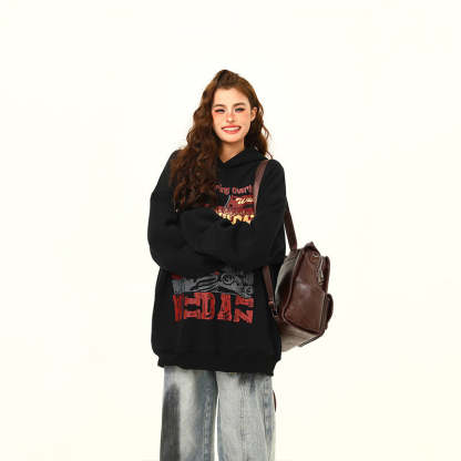 秋冬美式復古小眾印花連帽衛衣女潮牌上衣