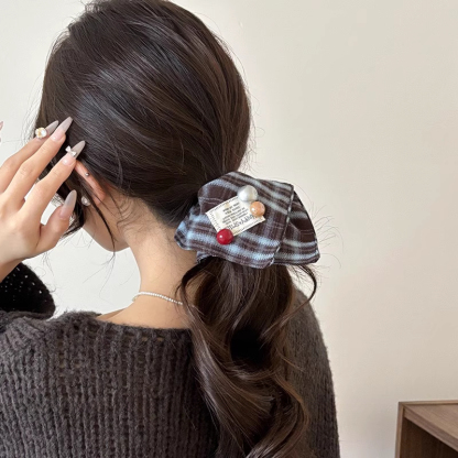 韓式格子方巾大腸發圈女復古超大號頭繩方形發飾高級感不傷發皮筋