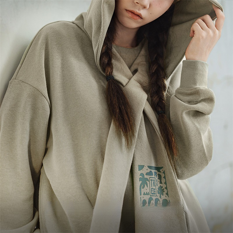 馬登女裝 披肩連帽衛衣假兩件寬鬆百搭休閒上衣慵懶風疊穿外套秋季女