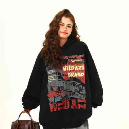 秋冬美式復古小眾印花連帽衛衣女潮牌上衣