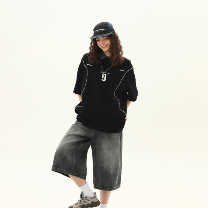 美式街頭Polo翻領學院風高級感短袖T恤女百搭T賉