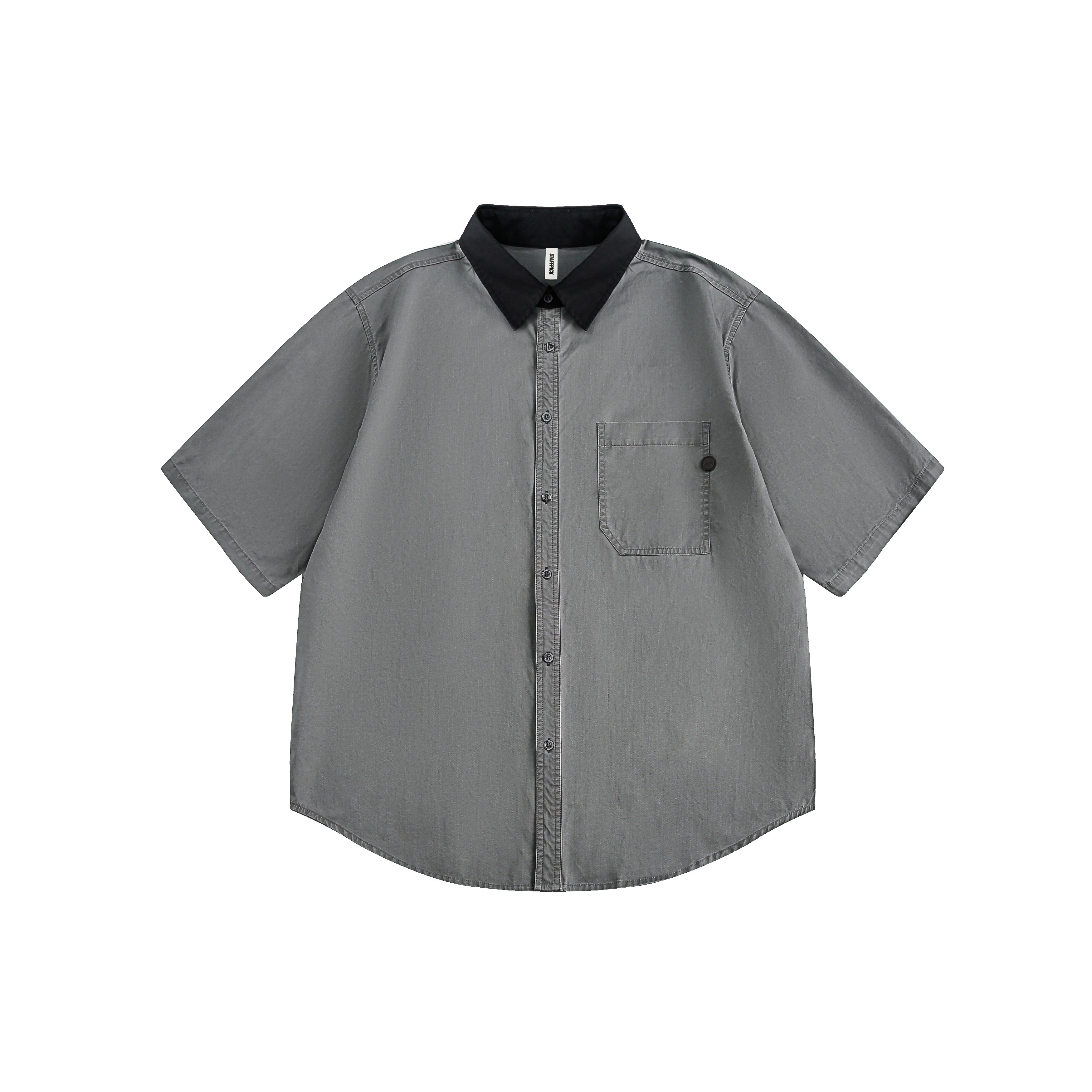 美式復古寬鬆撞色翻領短袖襯衫女夏季設計感休閒百搭襯衣