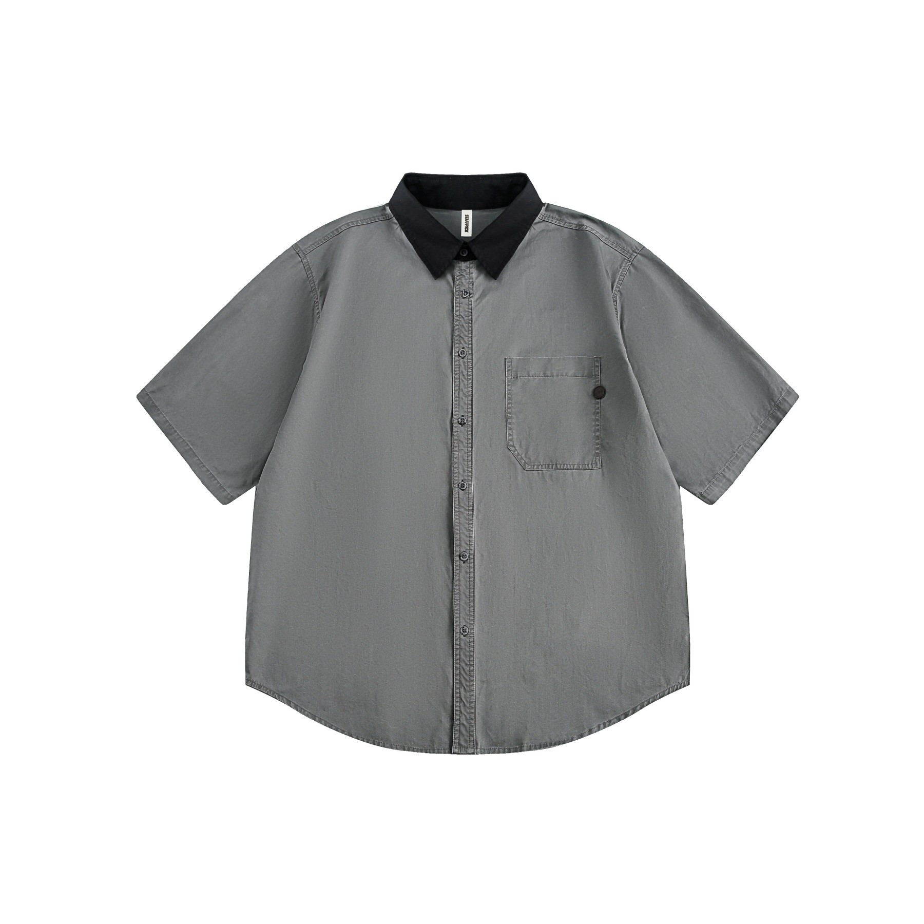 美式復古寬鬆撞色翻領短袖襯衫女夏季設計感休閒百搭襯衣