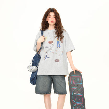 2026夏季新款美式復古印花短袖T恤女寬鬆百搭上衣