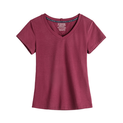 黑白灰純色新疆棉V領正肩短袖T恤修身顯瘦針織內搭天絲上衣女