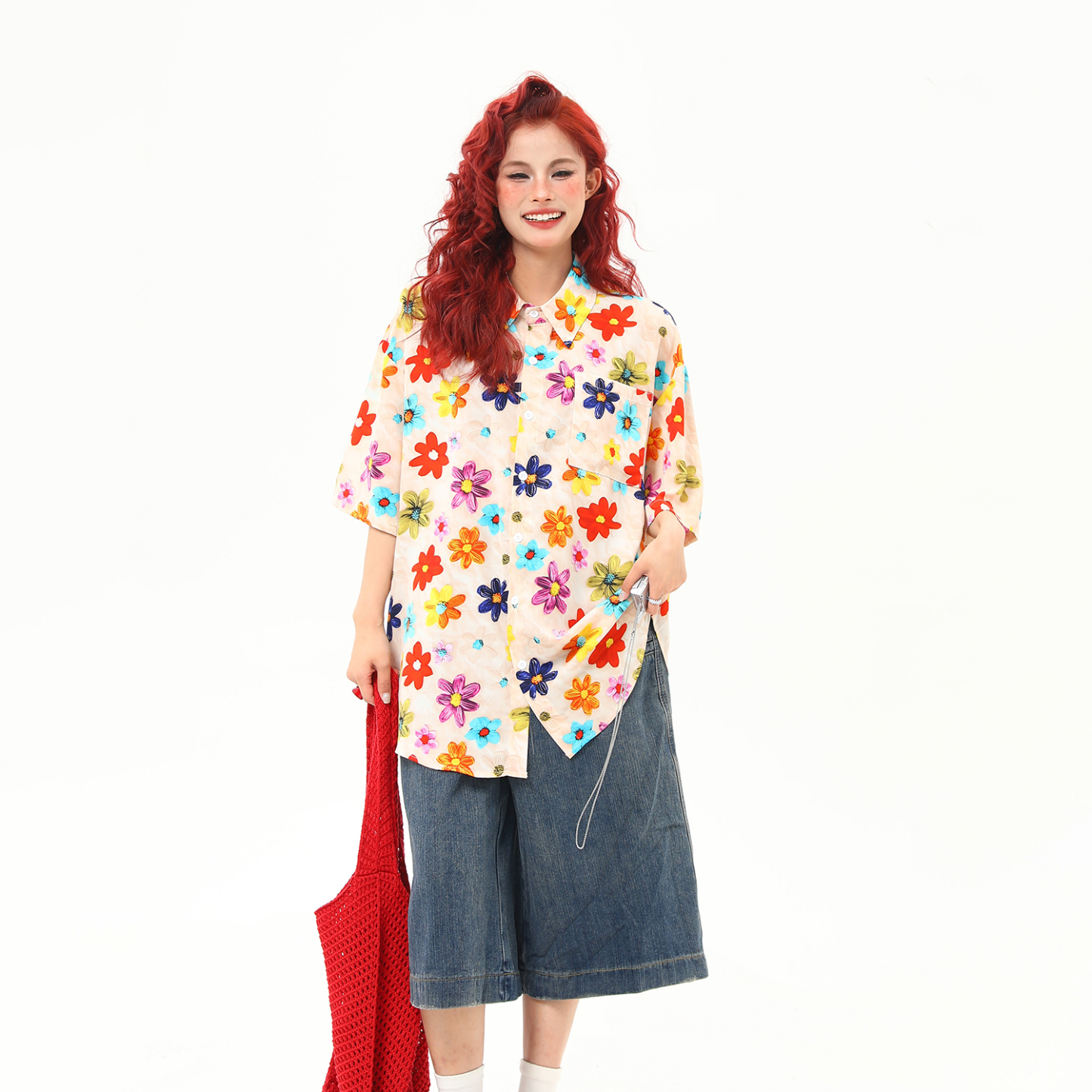 夏季小花襯衫度假風短袖襯衫女輕薄凉感外穿襯衣