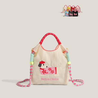 環保購物袋刺繡腊腸狗迷你手提包單肩斜挎包手機包