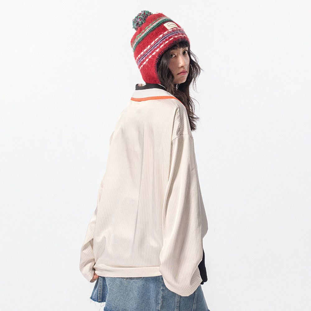 學院風印花衛衣女春秋2025新款復古寬鬆oversize設計感無帽上衣