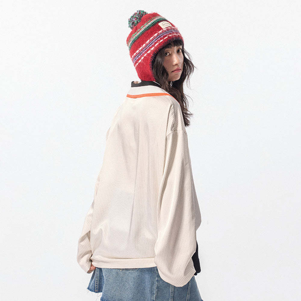 學院風印花衛衣女春秋2025新款復古寬鬆oversize設計感無帽上衣