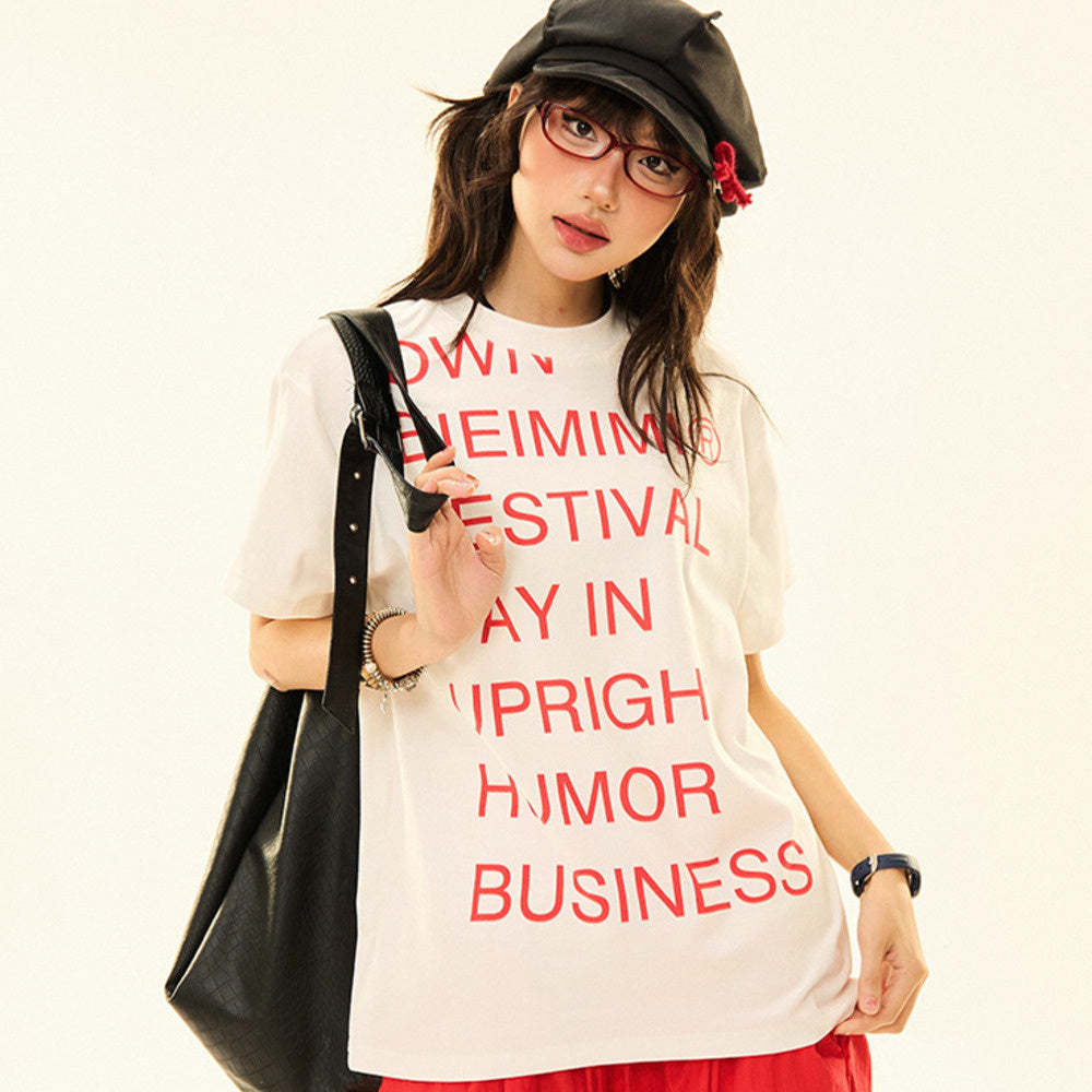 美式設計感標語印花cleanfit短袖t恤女夏純棉正肩上衣