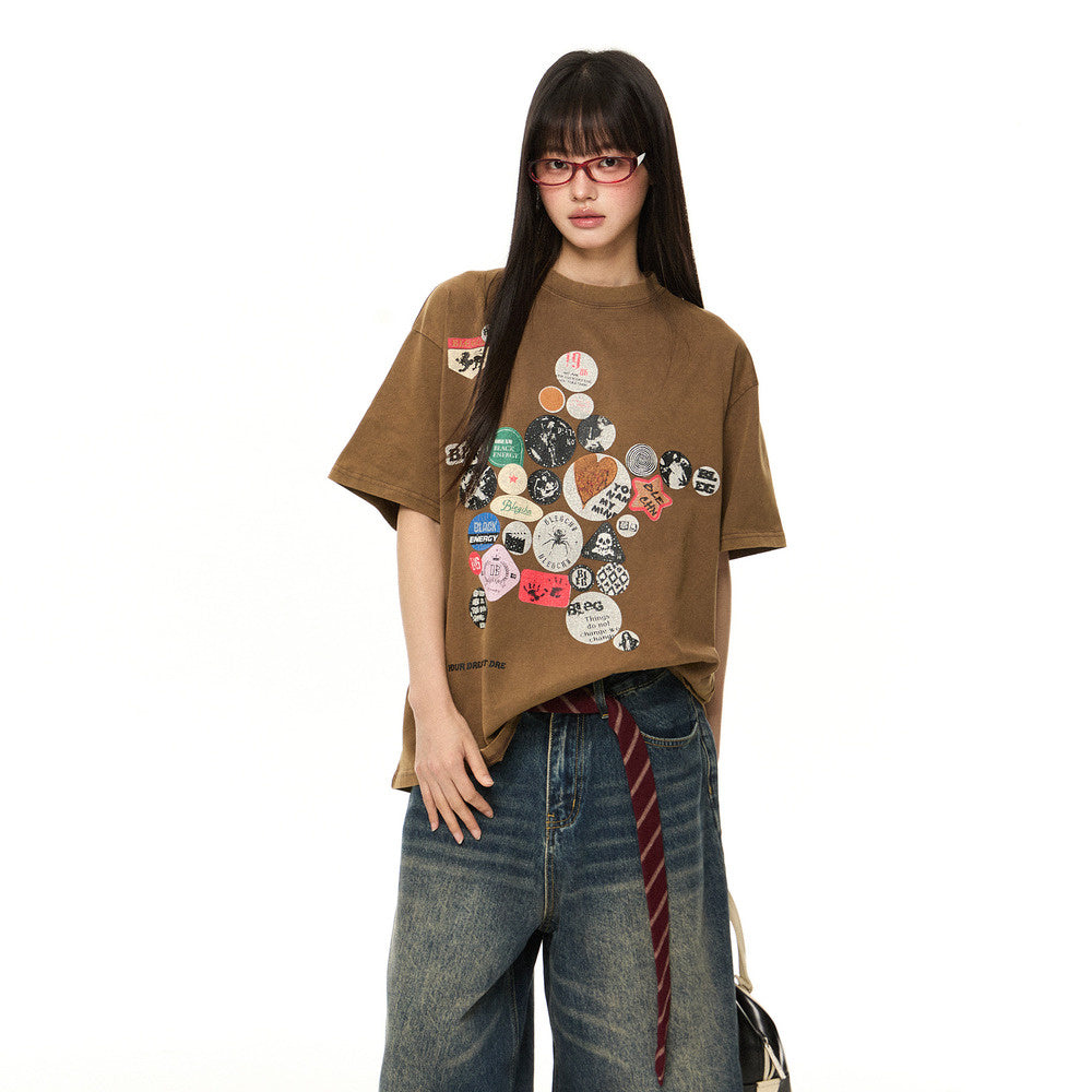 美式復古寬鬆短袖T恤女2025年夏季小眾設計感潮牌半袖女