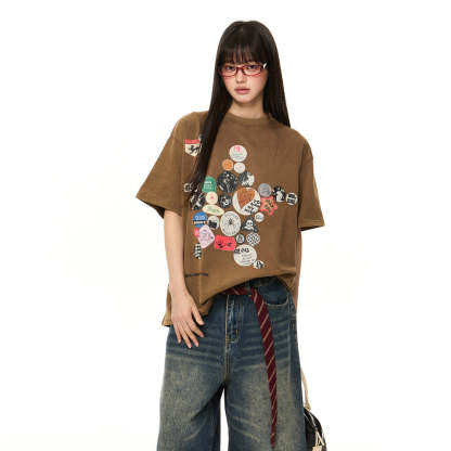 美式復古寬鬆短袖T恤女2025年夏季小眾設計感潮牌半袖女